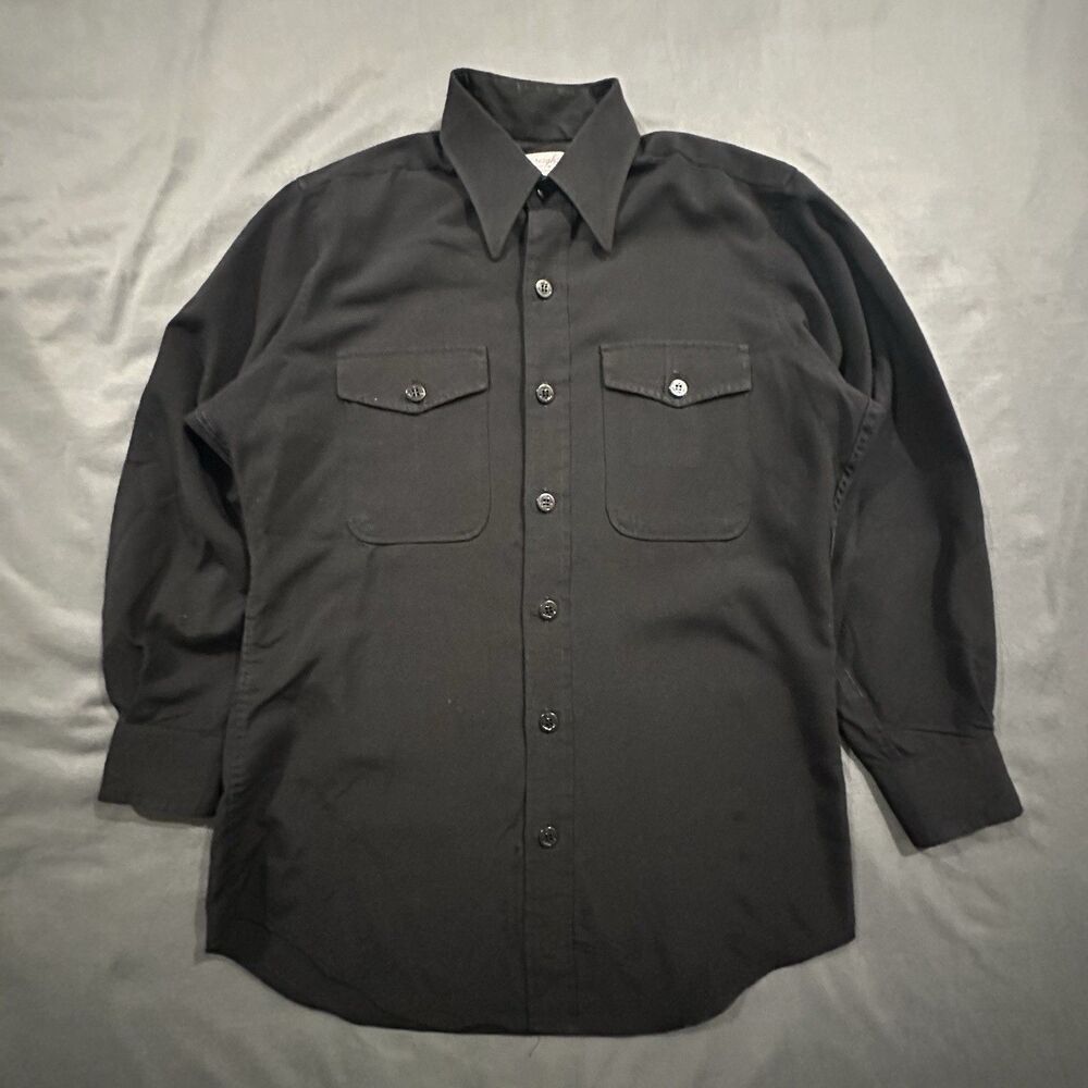 Vintage Creighton Shirt Mens 15 32 Button Front Made in USA Black Uniform Work